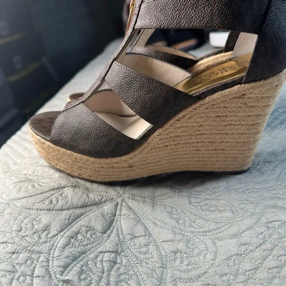 Michael Kors Brown Wedge Sandals with Espadrille Heel